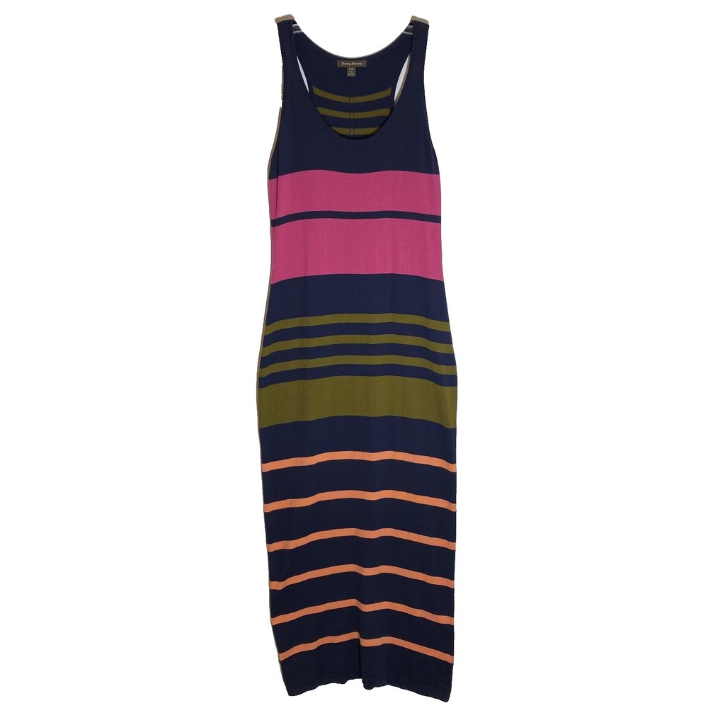 Tommy Bahama Dress Womens Small Blue Stripe Sleeveless‎ Tank Maxi Knit Casual